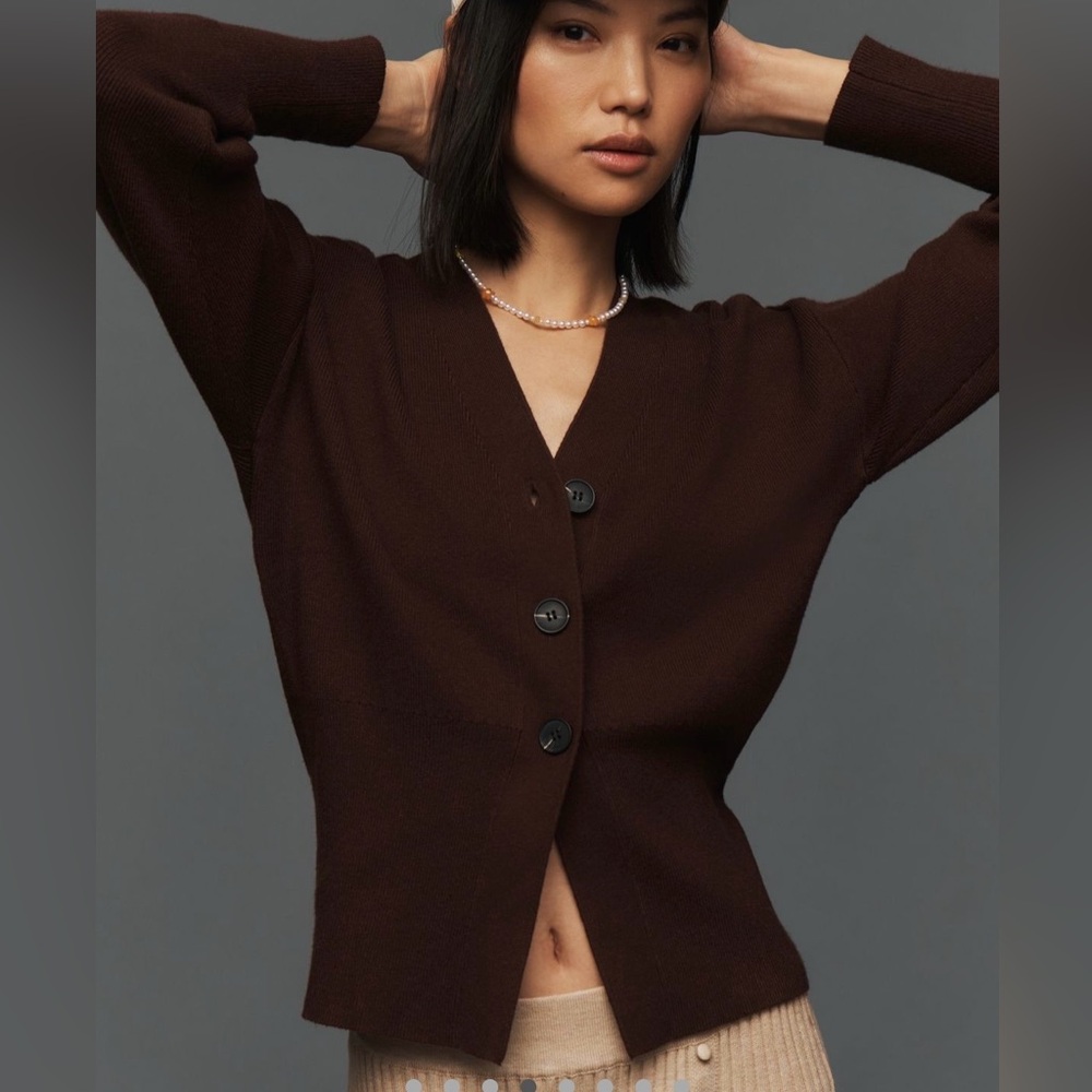 Pilcro Slim Rib V-Neck Cardigan, Dark Brown, sz Small